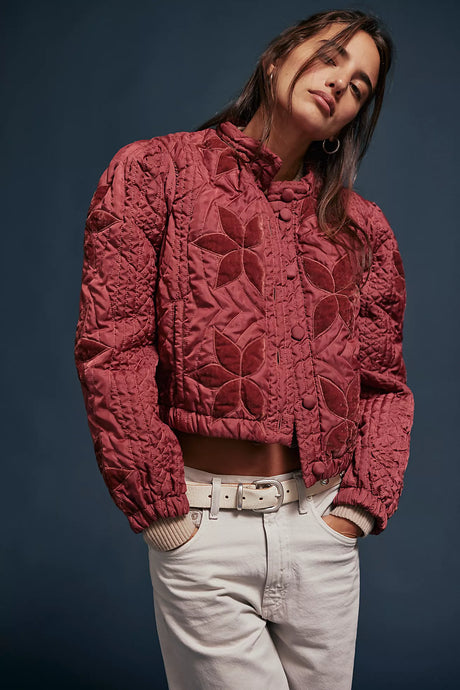 Free People Quinn Quilted Jacket/Marsala