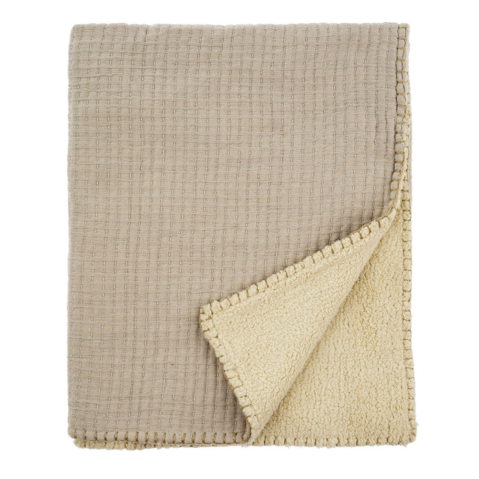 Kantha-Stitch Sherpa Throw, Natural