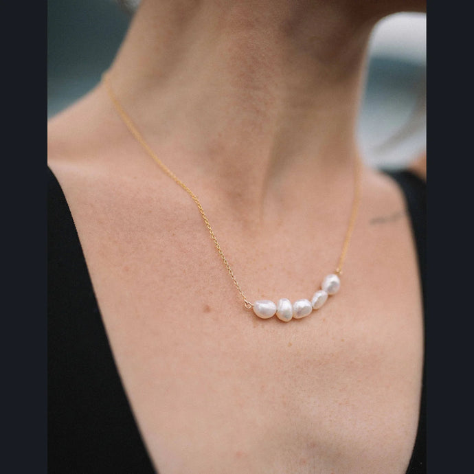 Raquel Rosalie  Sage Pearls Necklace Gold Filled