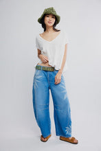 Load image into Gallery viewer, Free People We The Free Good Luck Printed Barrel Jeans/Sun Fade