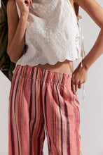 Load image into Gallery viewer, Free People Day's End Linen Striped Pull-On Pants/Soft Coral Combo
