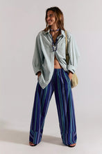 Load image into Gallery viewer, Free People Day's End Linen Striped Pull-On Pants/Navy Combo