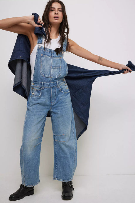 Free People We The Free Good Luck Barrel Overalls/ Ultra Light Beam