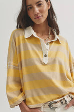 Load image into Gallery viewer, Free People Oat Latte We The Free Auggie Oversized Polo Tee/ Yellow Finch
