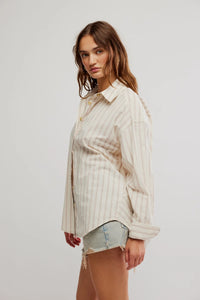 Free People We The Free Striped Varsity Vibes Shirt/ivory Combo