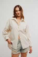 Load image into Gallery viewer, Free People We The Free Striped Varsity Vibes Shirt/ivory Combo