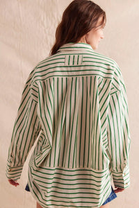 Free People We The Free Striped Varsity vibes Shirt/Green Combo