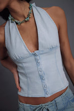 Load image into Gallery viewer, Free People Ramona Denim Halter Top/ Light Sky