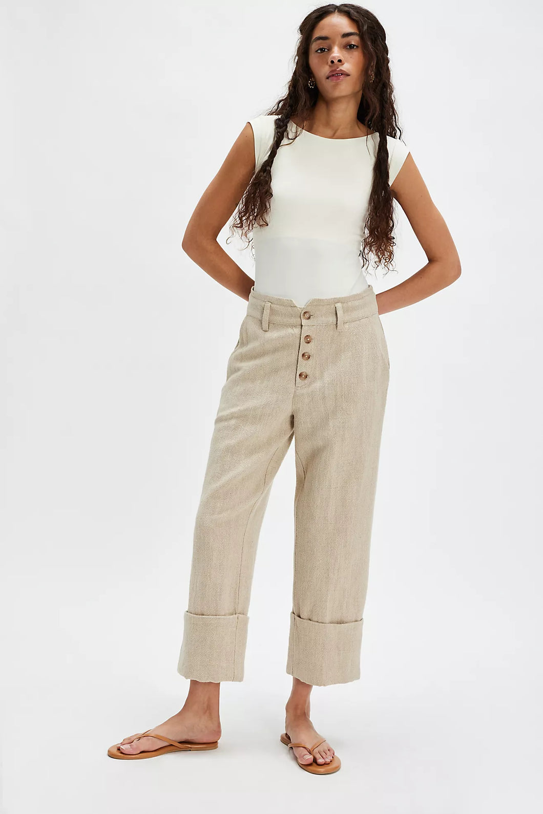 Free People Parkway Cuffed Trousers/Natural Combo