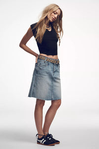 Free People We The Free Suzy Denim Midi Skirt/Sun Stoned Blue