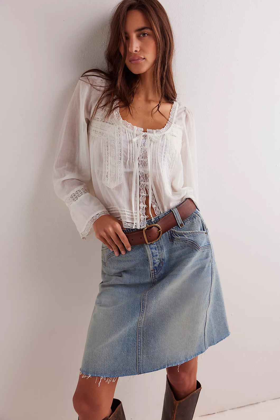 Free People We The Free Suzy Denim Midi Skirt/Sun Stoned Blue