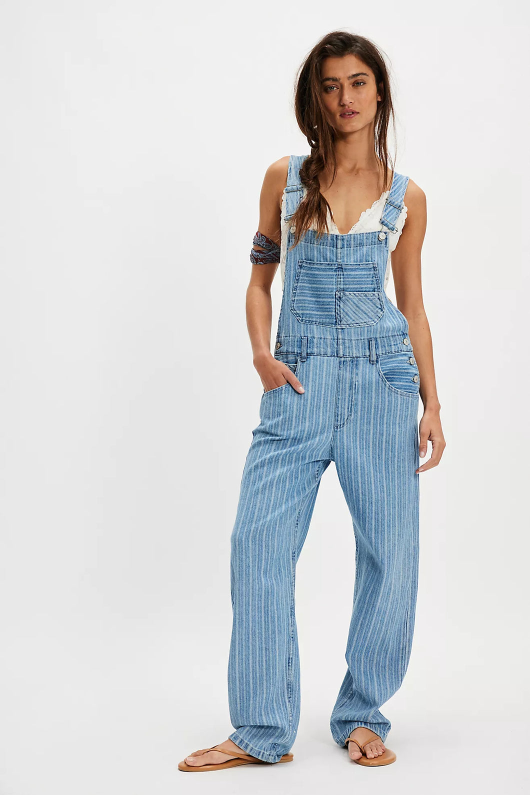 Free People We The Free Ziggy Striped Overalls/Beachcomber