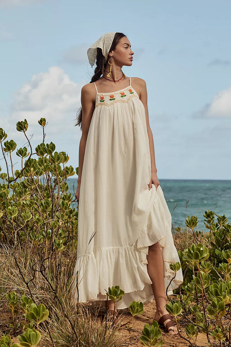 Free People Tip Toeing Tulip Midi Dress/Whisper White