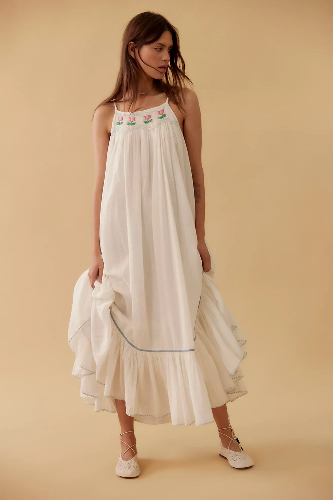 Free People Tip Toeing Tulip Midi Dress/Whisper White