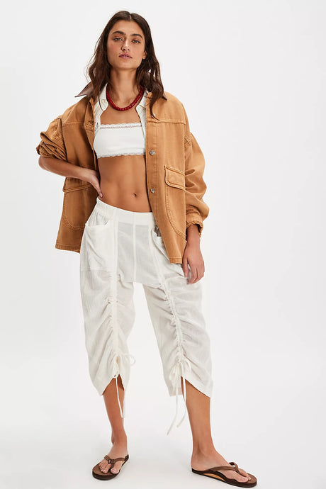 Free People Gianna Ruched Gaucho Pull-On Pants /Optic White
