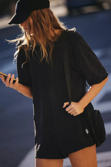 Free People Hot Shot Tee Romper/Black