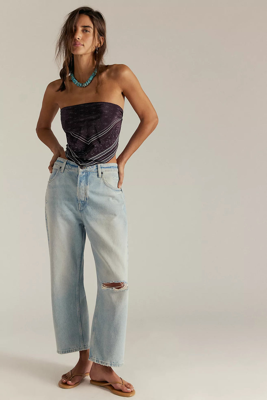 Free People We The Free Deep Trance Dropped Boyfriend Jeans/ Bleached Out