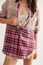 Load image into Gallery viewer, Free People We The Free Lexi Plaid Button Down /Rose Red Combo