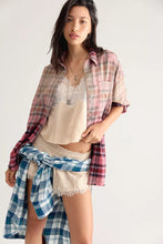 Load image into Gallery viewer, Free People We The Free Lexi Plaid Button Down /Rose Red Combo