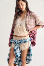 Load image into Gallery viewer, Free People We The Free Lexi Plaid Button Down /Rose Red Combo
