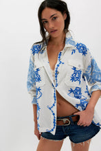 Load image into Gallery viewer, Free People We The Free Blue Toile Embroidered Button Down/Blue Floral