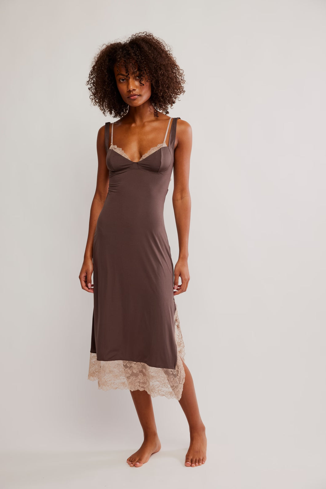 Free People Party Crasher Midi Slip/mushroom Double Esspresso
