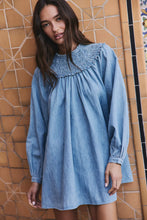 Load image into Gallery viewer, Free People Morning Dew Smocked Mini Dress/Indigo Haze