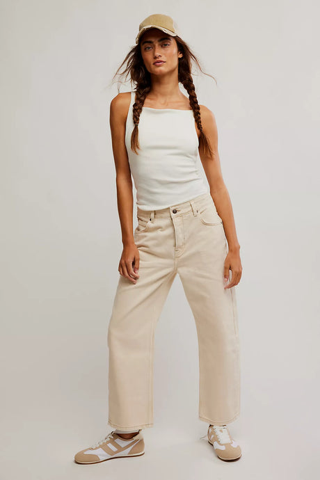 Free People We The Free Deep Trance Dropped Boyfriend Jeans/Casual Khaki