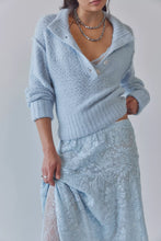 Load image into Gallery viewer, Free People Tucked Henley Pullover /Blue Snowflake Combo