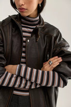 Load image into Gallery viewer, Free People We The Free Good Good Stripe Turtleneck  /Washed Black Combo