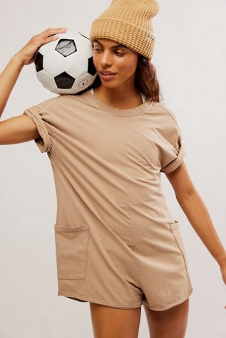 Free People Hot Shot Tee Romper/Mocha Latte