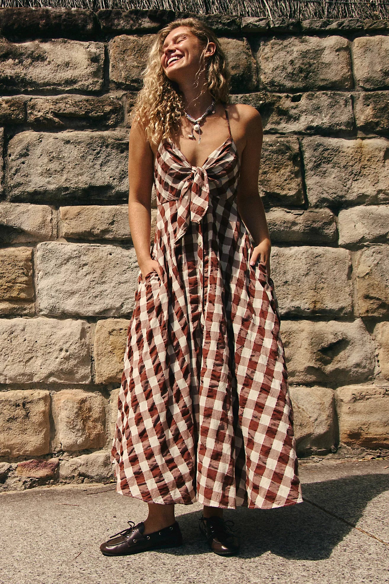 Free People Via Midi Dress/Brown Combo Everly – Thecottageboutique