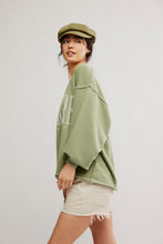 Load image into Gallery viewer, Free People We The Free Venice V-Neck Graphic Sweatshirt/Oil Green