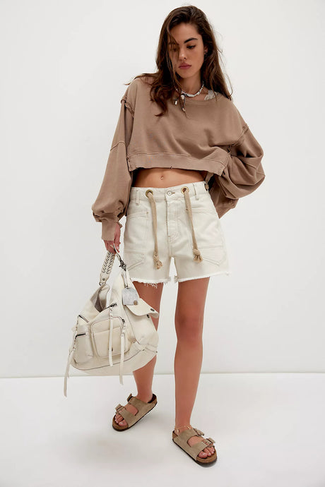 Free People We The Free Moxie Barrel Shorts/ White