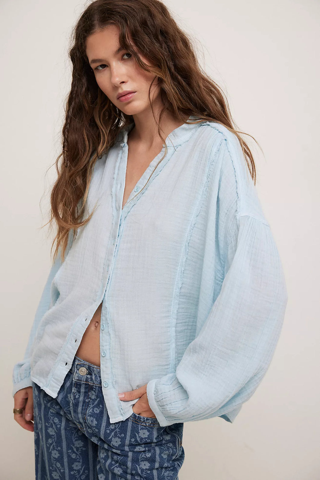 Free People We The Free Valley Double Cloth Shirt/Ice Water