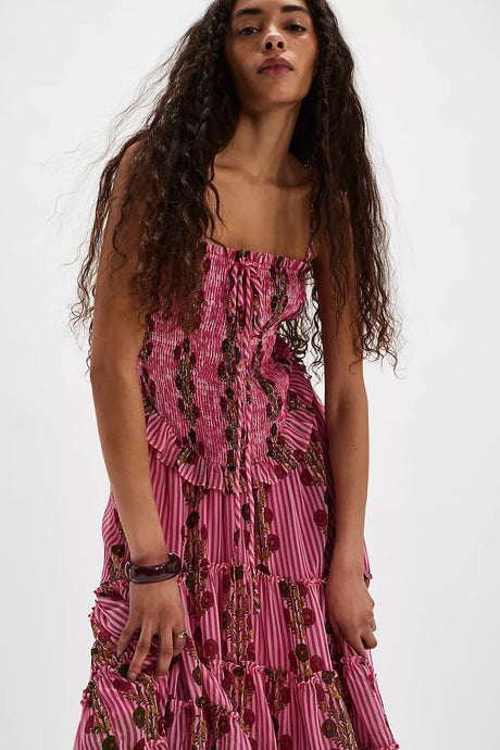 Free People Alejandra Midi Dress/Hot Pink Combo