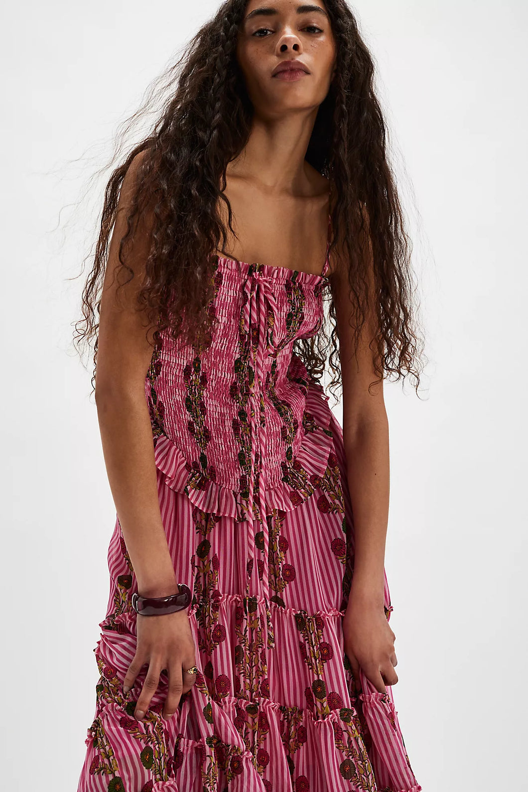 Free People Alejandra Midi Dress/Hot Pink Combo