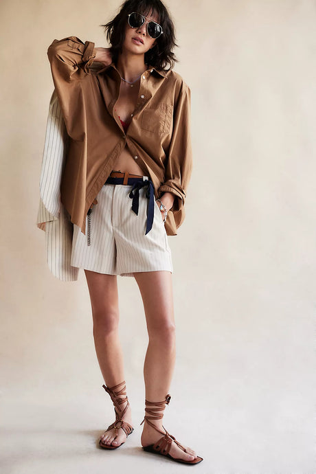 Free People Perfect Prep Trouser Shorts/White / Black Pinstripe