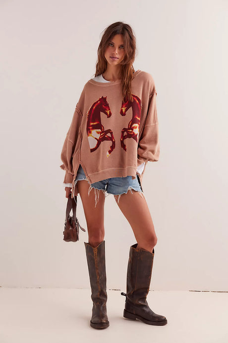 Free People We The Free Graphic Camden Pullover /Mirrored Horses