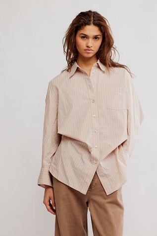 Free People Sabine Striped Articulated Shirt/QuinnCheck Tan Combo