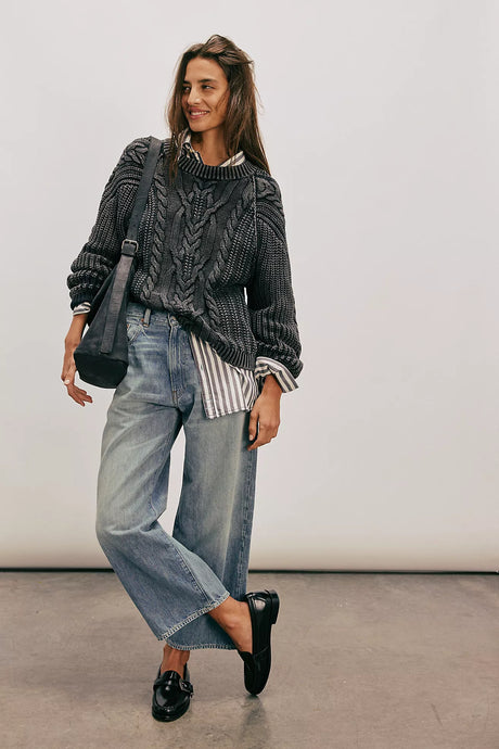 Free People Frankie Cable Sweater/Black