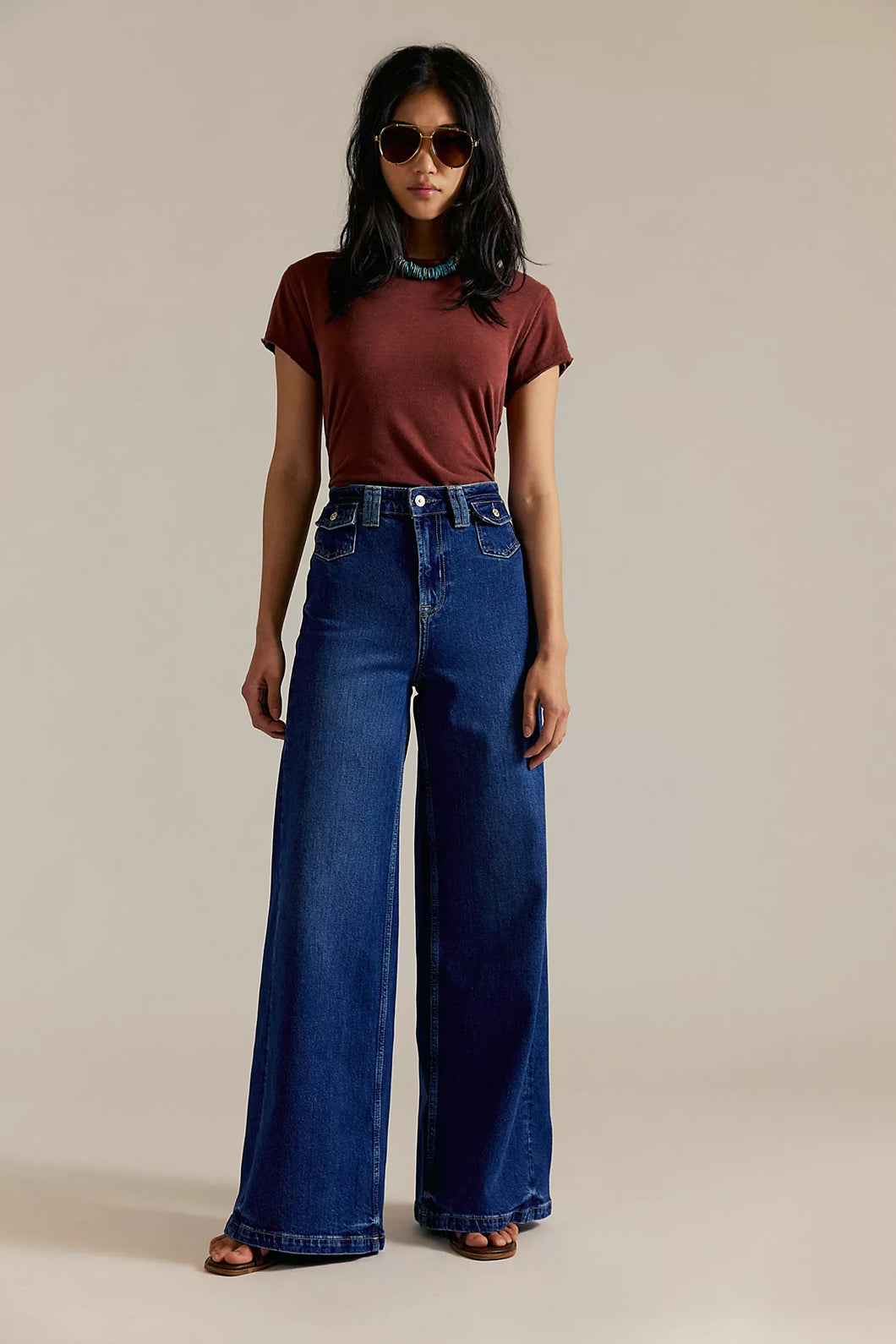 Free People We The Free Kellee High-Rise Palazzo Jeans/Blue Knight
