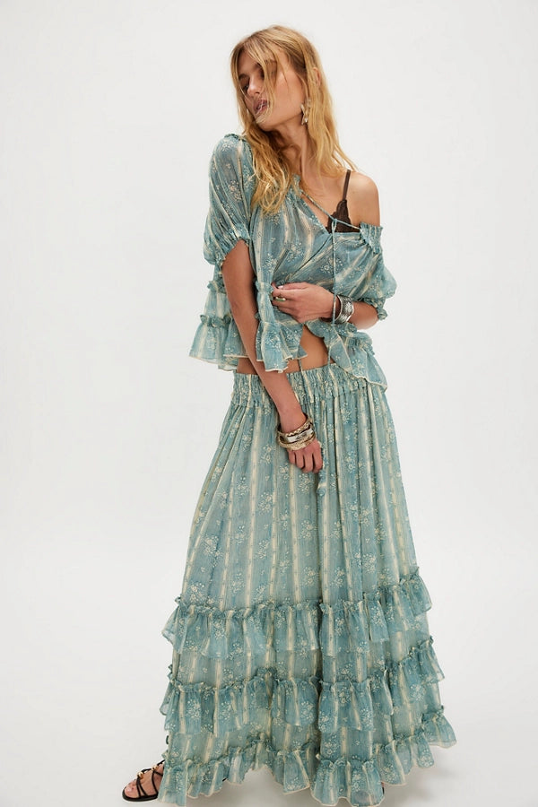Free People Morning Mist Maxi Set/Mineral Blue