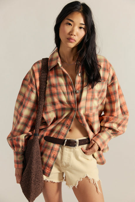 Free People We The Free Ashley Plaid Shirt/Sand Combo - Gia Plaid