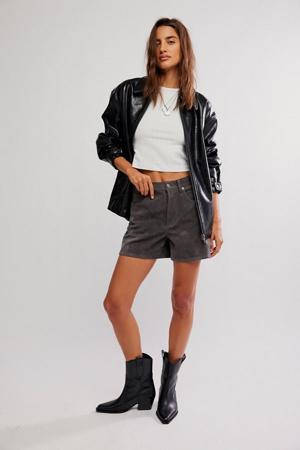 Free People We The Free Tippi Vegan Suede Shorts/Dark Grey
