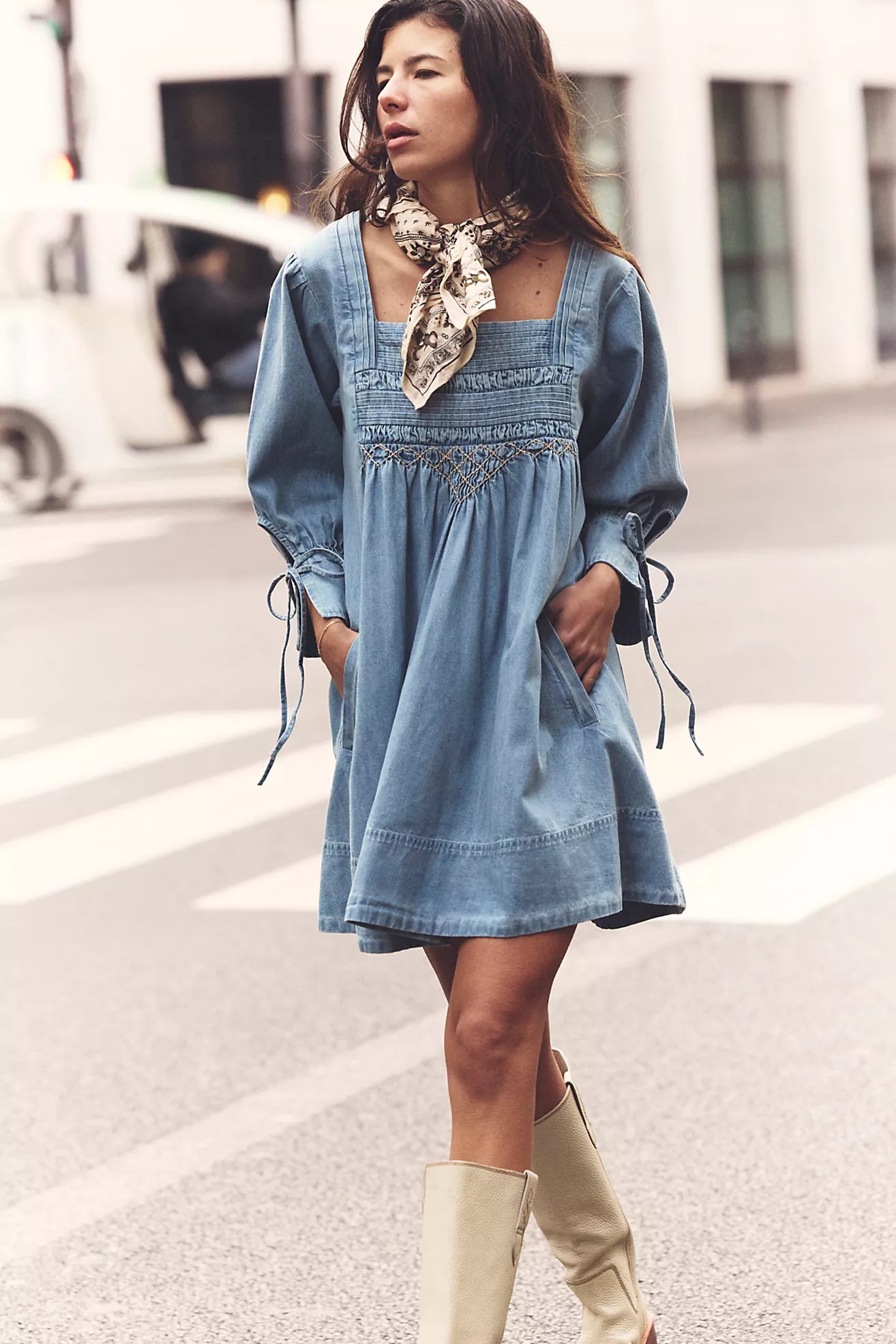 Free People Sonora Denim Mini Dress/Cornflower Thecottageboutique Free People Sonora Denim Mini Dress/Cornflower Thecottageboutique