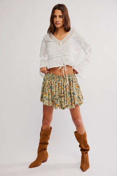Free People FP One Third Charm Printed Mini Skirt/Green Combo