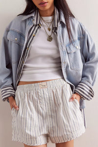 Free People We The Free Day To Day Striped Boxers/Ivory Combo