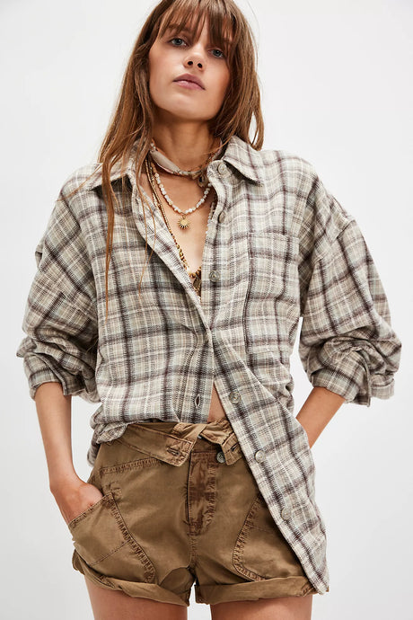 Free People We The Free Ashley Plaid Shirt/Ivory Combo - Krista Shad