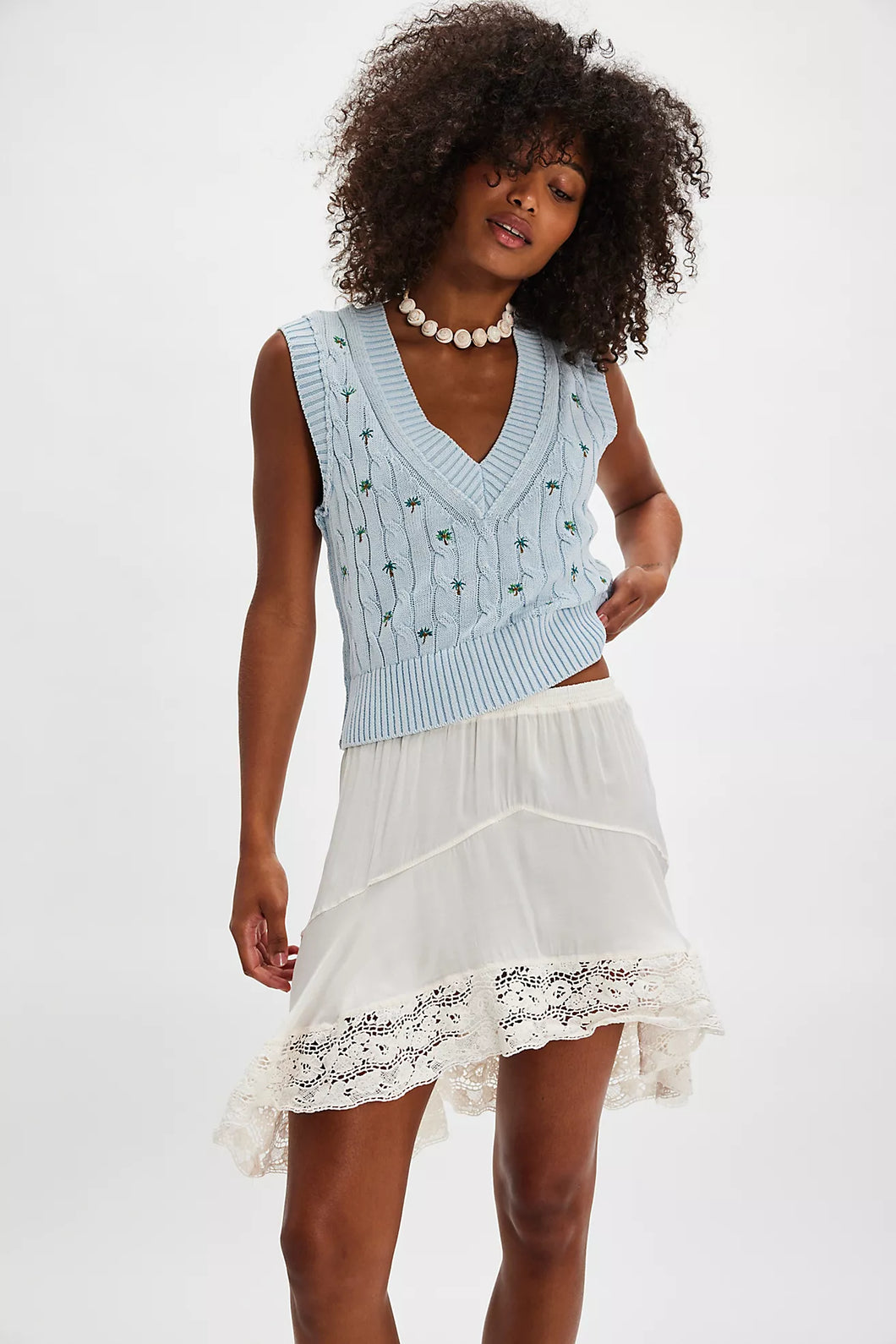 Free People Plumeria Floral Vest/Blue Combo